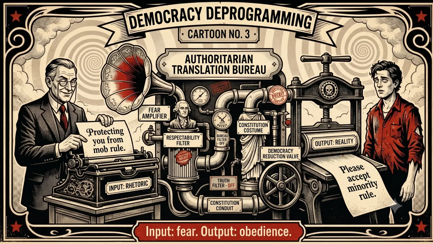 Authoritarian Translation Bureau machine translating protection from mob rule into please accept minority rule